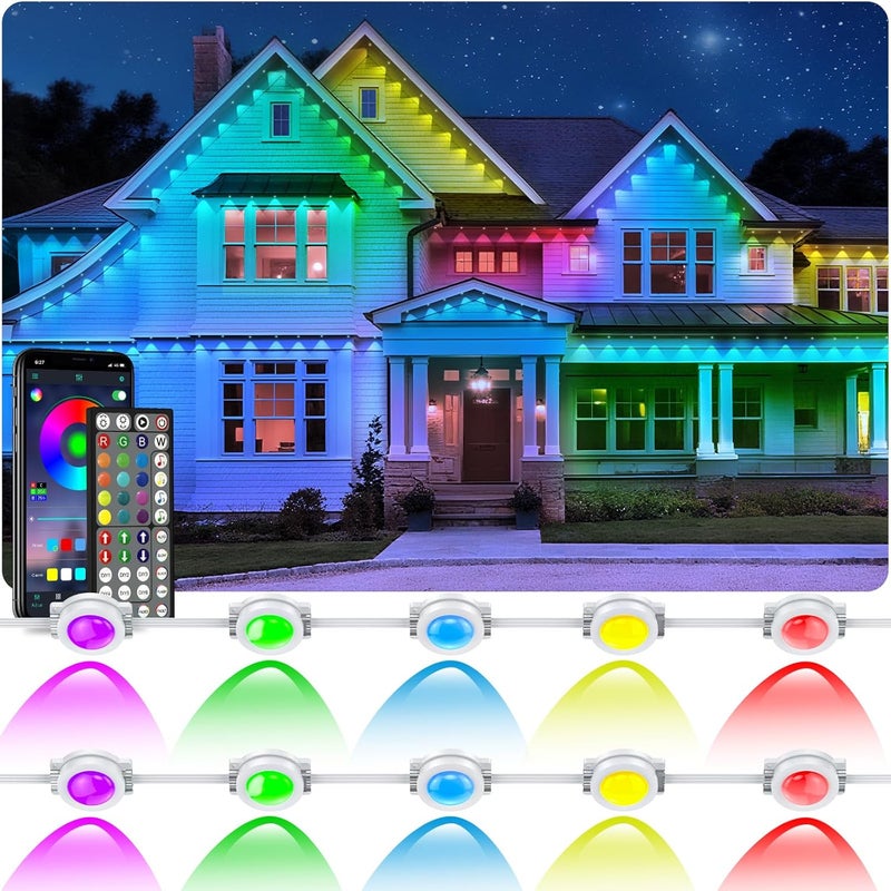 LETIANPAI 300 قدم أضواء خارجية دائمة، أضواء RGB تحت السقف مع تحكم عبر التطبيق، أوضاع مشهد قابلة للتخصيص، إضاءة تحت السقف مقاومة للماء IP67، أضواء خارجية للديكور، ديكور الحدائق، المنزل، الحفلات، العطلات - Image 1